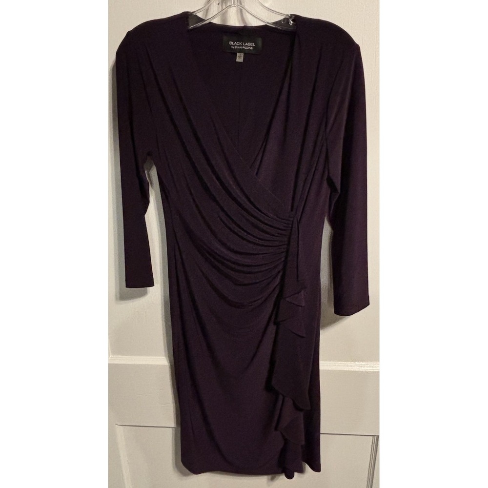 Black Label by Evan-Picone Women's Purple Faux Wrap Ruffle Sheath Dress Size 2